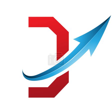 Foto de Icono de la letra D futurista roja y azul con una flecha brillante sobre un fondo blanco - Imagen libre de derechos