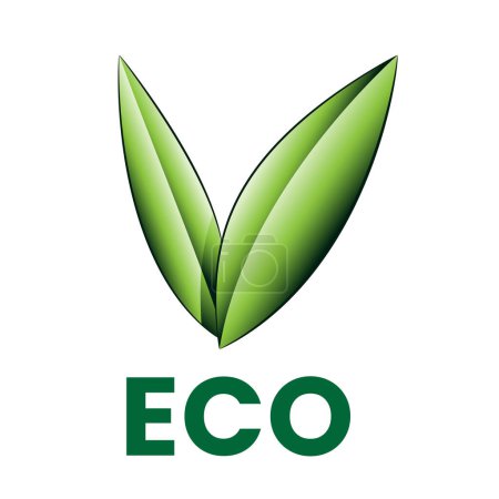 Téléchargez les photos : Eco Icône verte ombragée avec feuilles en forme de V sur fond blanc - en image libre de droit