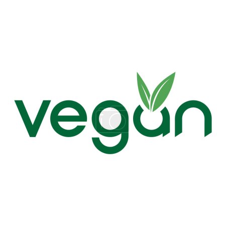 Photo for Vegan Dark Green Text Logo with V shaped Leaves on a White Background - Royalty Free Image