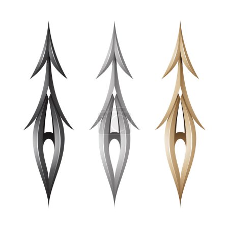 Illustration for Illustration of Plant-like Spiky Arrow Shapes in Black Beige and Grey Colors isolated on a White Background - Royalty Free Image