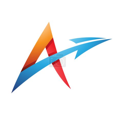 Illustration of Spiky Shaded Letter A with a Diagonal Arrow in Red Orange and Blue Colors isolated on a White Background