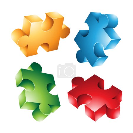 Illustration for 4 Colorful Jigsaw Pieces on a White Background - Royalty Free Image