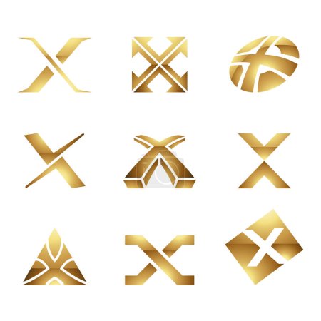 Golden Shlossy Letter X Iconos sobre fondo blanco