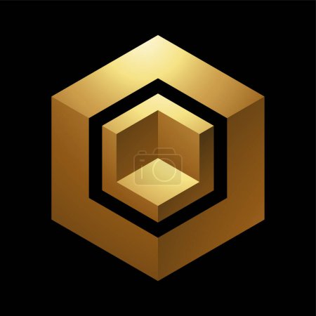 Golden Hexagonal Cube on a Black Background Poster 625668456