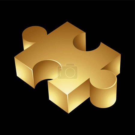 Illustration for Golden Jigsaw Piece on a Black Background - Royalty Free Image