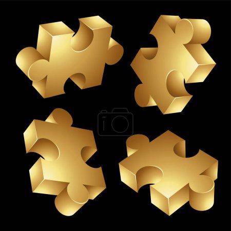Illustration for Golden Jigsaw Pieces on a Black Background - Royalty Free Image