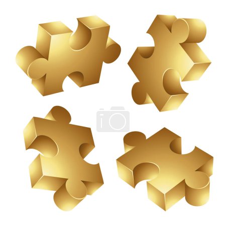 Illustration for Golden Jigsaw Pieces on a White Background - Royalty Free Image