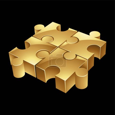 Illustration for Golden Jigsaw Puzzle on a Black Background - Royalty Free Image
