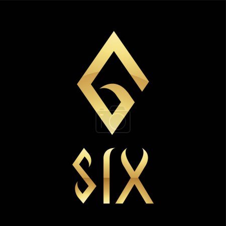 Illustration for Golden Symbol for Number 6 on a Black Background - Icon 6 - Royalty Free Image
