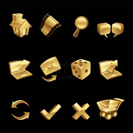 Illustration for Golden Web Icons on a Black Background - Royalty Free Image