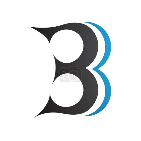Ilustración de Icono de la letra B con curvas negras y azules que se asemeja al número 3 sobre un fondo blanco - Imagen libre de derechos