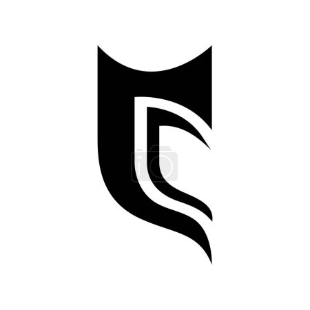 Ilustración de Medio escudo negro en forma de letra C icono sobre un fondo blanco - Imagen libre de derechos