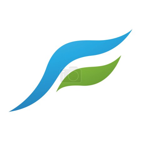 Ilustración de Pájaro volador azul y verde en forma de letra F icono sobre un fondo blanco - Imagen libre de derechos