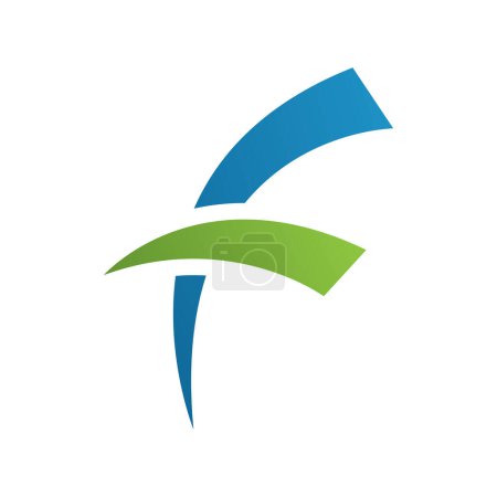 Ilustración de Icono de Letra F azul y verde con líneas redondas puntiagudas sobre un fondo blanco - Imagen libre de derechos