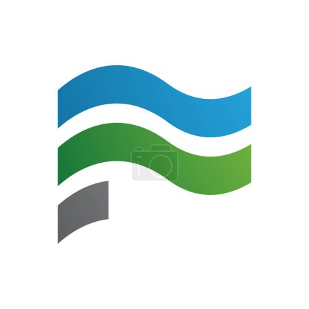 Ilustración de Bandera ondulada azul y verde en forma de letra F icono sobre un fondo blanco - Imagen libre de derechos