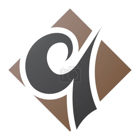 Ilustración de Icono Q en forma de diamante marrón y negro sobre un fondo blanco - Imagen libre de derechos