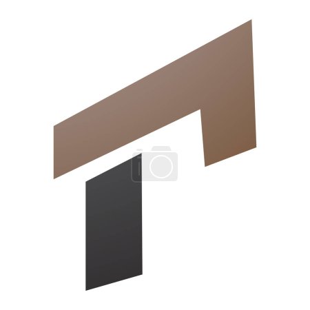 Illustration for Brown and Black Rectangular Letter R Icon on a White Background - Royalty Free Image