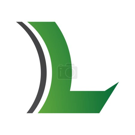 Ilustración de Verde y negro lente cóncava en forma de letra L icono sobre un fondo blanco - Imagen libre de derechos