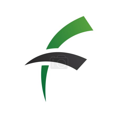 Ilustración de Icono de letra F verde y negra con líneas redondas puntiagudas sobre fondo blanco - Imagen libre de derechos