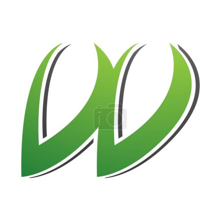 Ilustración de Verde y Negro Spiky Italic Shaped Letra W icono sobre un fondo blanco - Imagen libre de derechos