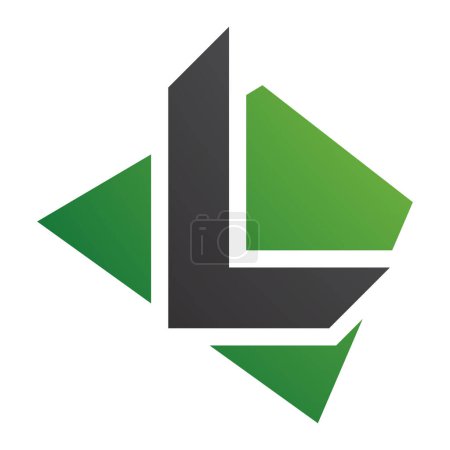 Téléchargez les illustrations : Icône L en forme de trapèze vert et noir sur fond blanc - en licence libre de droit
