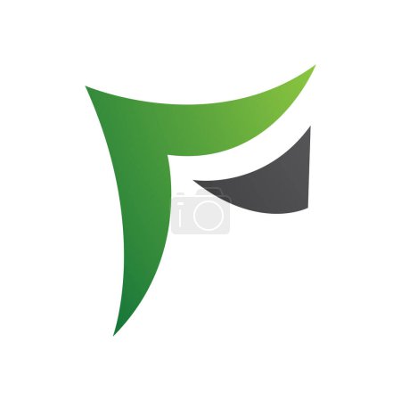 Ilustración de Verde y negro ondulado papel en forma de letra F icono sobre un fondo blanco - Imagen libre de derechos