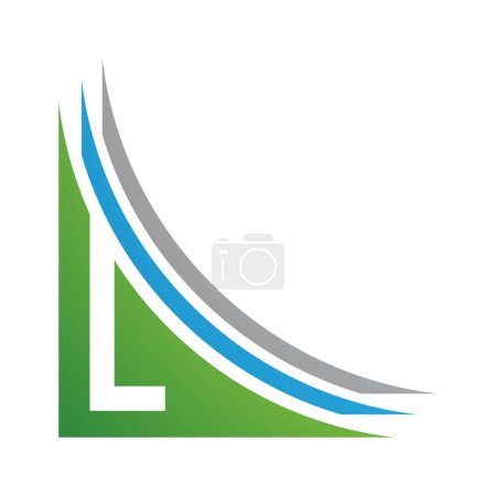 Téléchargez les illustrations : Icône de lettre L verte et bleue avec des couches sur fond blanc - en licence libre de droit