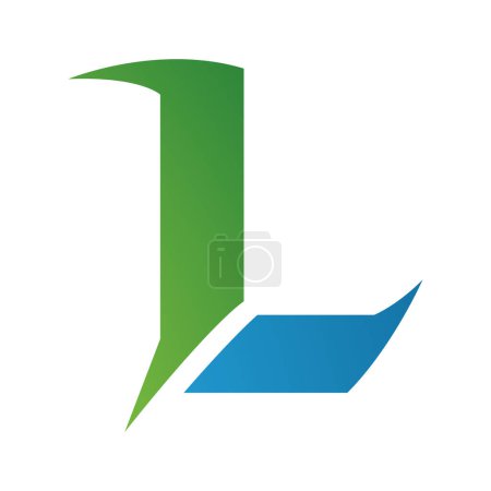 Téléchargez les illustrations : Icône de lettre L verte et bleue avec pointes nettes sur fond blanc - en licence libre de droit