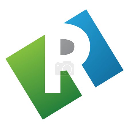 Téléchargez les illustrations : Rectangle vert et bleu en forme de lettre R Icône sur fond blanc - en licence libre de droit