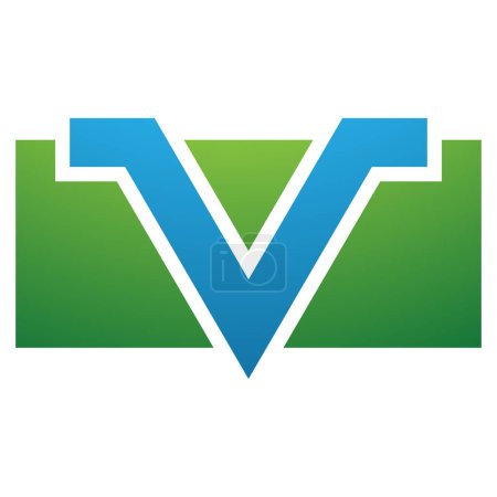 Ilustración de Verde y azul rectángulo en forma de letra V icono sobre un fondo blanco - Imagen libre de derechos