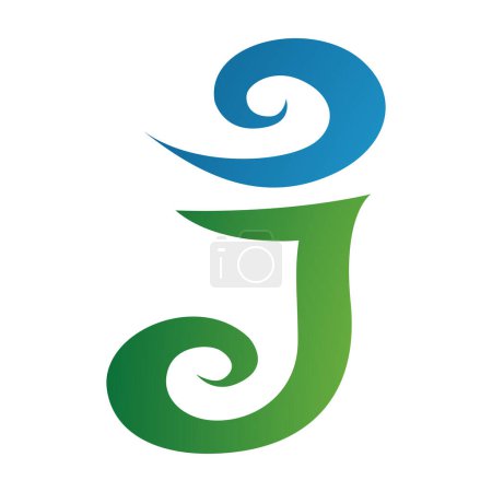 Illustration for Green and Blue Swirl Shaped Letter J Icon on a White Background - Royalty Free Image