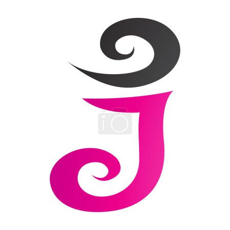 Illustration for Magenta and Black Swirl Shaped Letter J Icon on a White Background - Royalty Free Image
