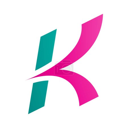 Ilustración de Magenta y verde flecha itálica en forma de letra K icono sobre un fondo blanco - Imagen libre de derechos