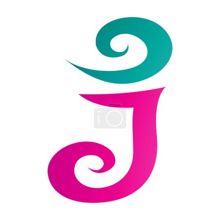 Illustration for Magenta and Green Swirl Shaped Letter J Icon on a White Background - Royalty Free Image
