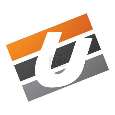 Téléchargez les illustrations : Icône rectangulaire orange et noire en forme de lettre U sur fond blanc - en licence libre de droit