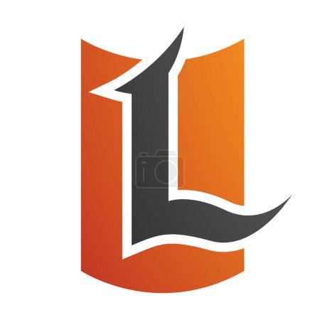 Téléchargez les illustrations : Icône L en forme de bouclier orange et noir sur fond blanc - en licence libre de droit