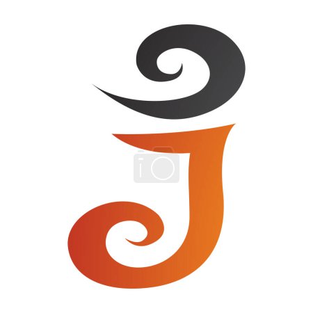 Illustration for Orange and Black Swirl Shaped Letter J Icon on a White Background - Royalty Free Image