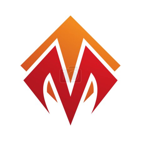 Ilustración de Letra en forma de diamante cuadrado naranja y rojo M icono sobre un fondo blanco - Imagen libre de derechos