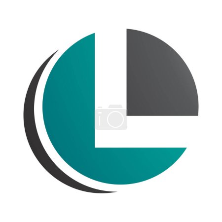 Téléchargez les illustrations : Icône L en forme de cercle vert persan et noir sur fond blanc - en licence libre de droit