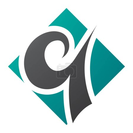 Ilustración de Persa verde y negro diamante en forma de letra Q icono sobre un fondo blanco - Imagen libre de derechos