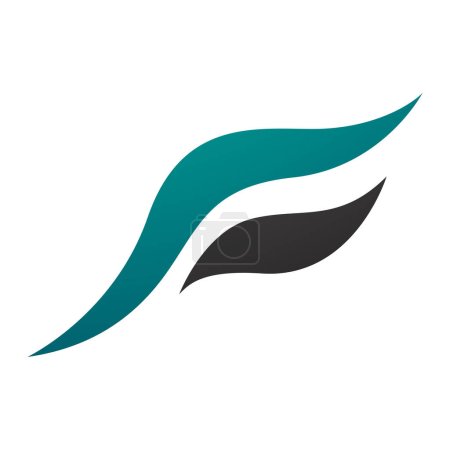 Ilustración de Pájaro volador persa verde y negro en forma de letra F icono sobre un fondo blanco - Imagen libre de derechos