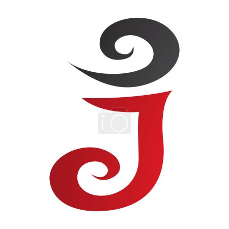 Illustration for Red and Black Swirl Shaped Letter J Icon on a White Background - Royalty Free Image