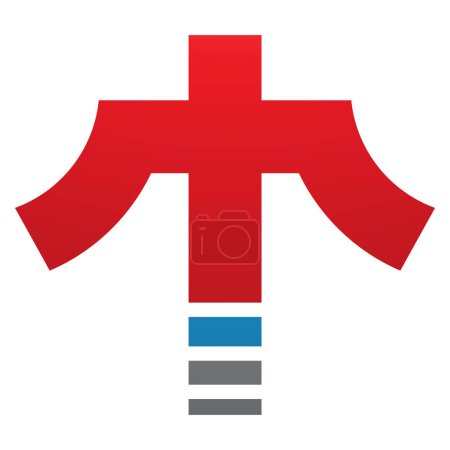Téléchargez les illustrations : Croix rouge et bleue en forme de lettre T Icône sur un fond blanc - en licence libre de droit