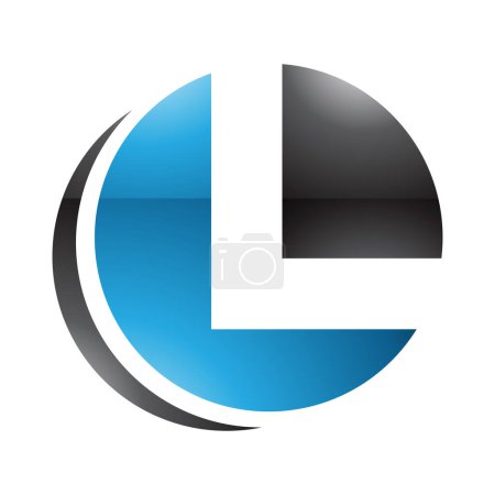 Téléchargez les illustrations : Icône L en forme de cercle brillant bleu et noir sur fond blanc - en licence libre de droit