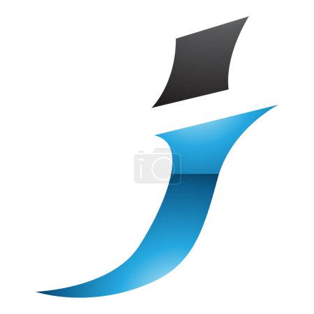 Ilustración de Azul y Negro Brillante Spiky Italic Letra J icono sobre un fondo blanco - Imagen libre de derechos