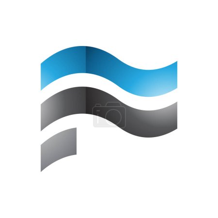 Ilustración de Azul y Negro ondulado brillante bandera en forma de letra F icono sobre un fondo blanco - Imagen libre de derechos