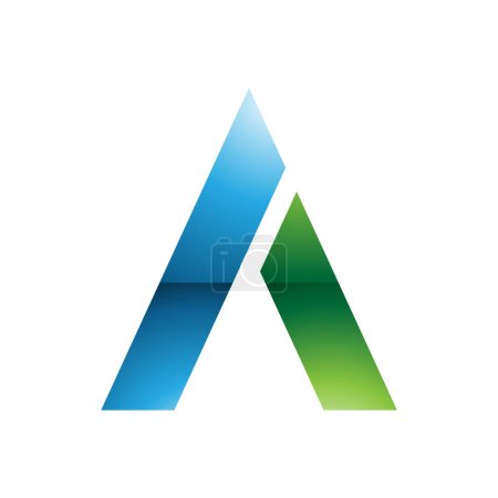 Blauer und grüner glänzender Buchstabe in Trapezform Ein Symbol auf weißem Hintergrund