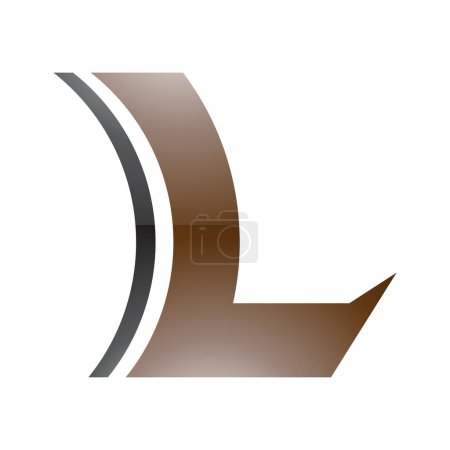 Téléchargez les illustrations : Lentille concave brillante brune et noire en forme de lettre L Icône sur fond blanc - en licence libre de droit