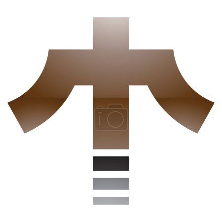 Ilustración de Brown y Negro brillante cruz en forma de letra T icono sobre un fondo blanco - Imagen libre de derechos