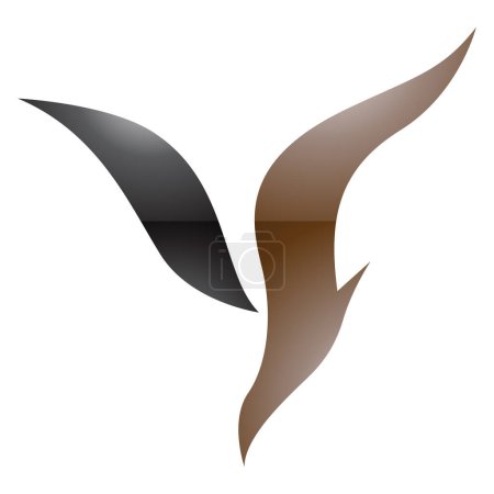 Téléchargez les illustrations : Brun et noir brillant plongée oiseau en forme de lettre Y icône sur un fond blanc - en licence libre de droit